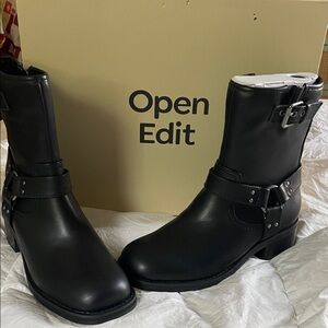 Open Edit Black Combat Boots for Women